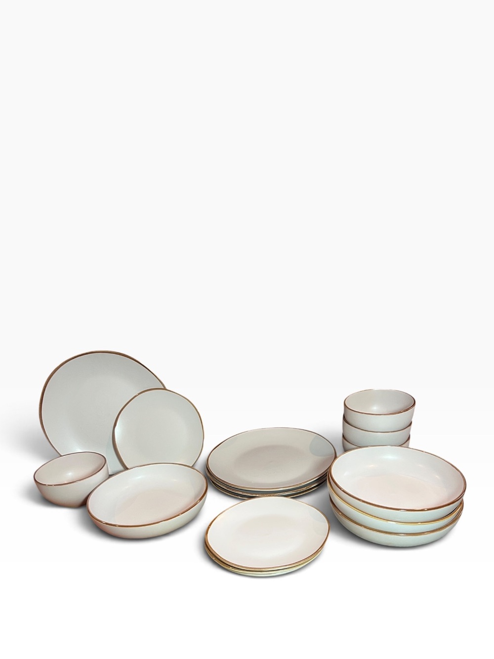Stone + Lain Stoneware Dinnerware Set With Brown Rim - 16-Piece Dinner Set